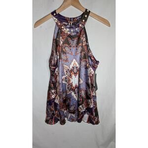 Chime Womens Beaded Neck Halter Tank Top Sz XL Paisley Key‎ Hole purple Festival